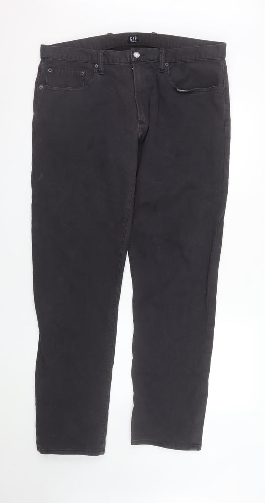 GAP Men's Black 36x32 Straight Fit Stretch Denim Jeans