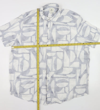 Next Men's Grey Geometric Cotton Viscose 3XL Short Sleeve Button-Up Shirt