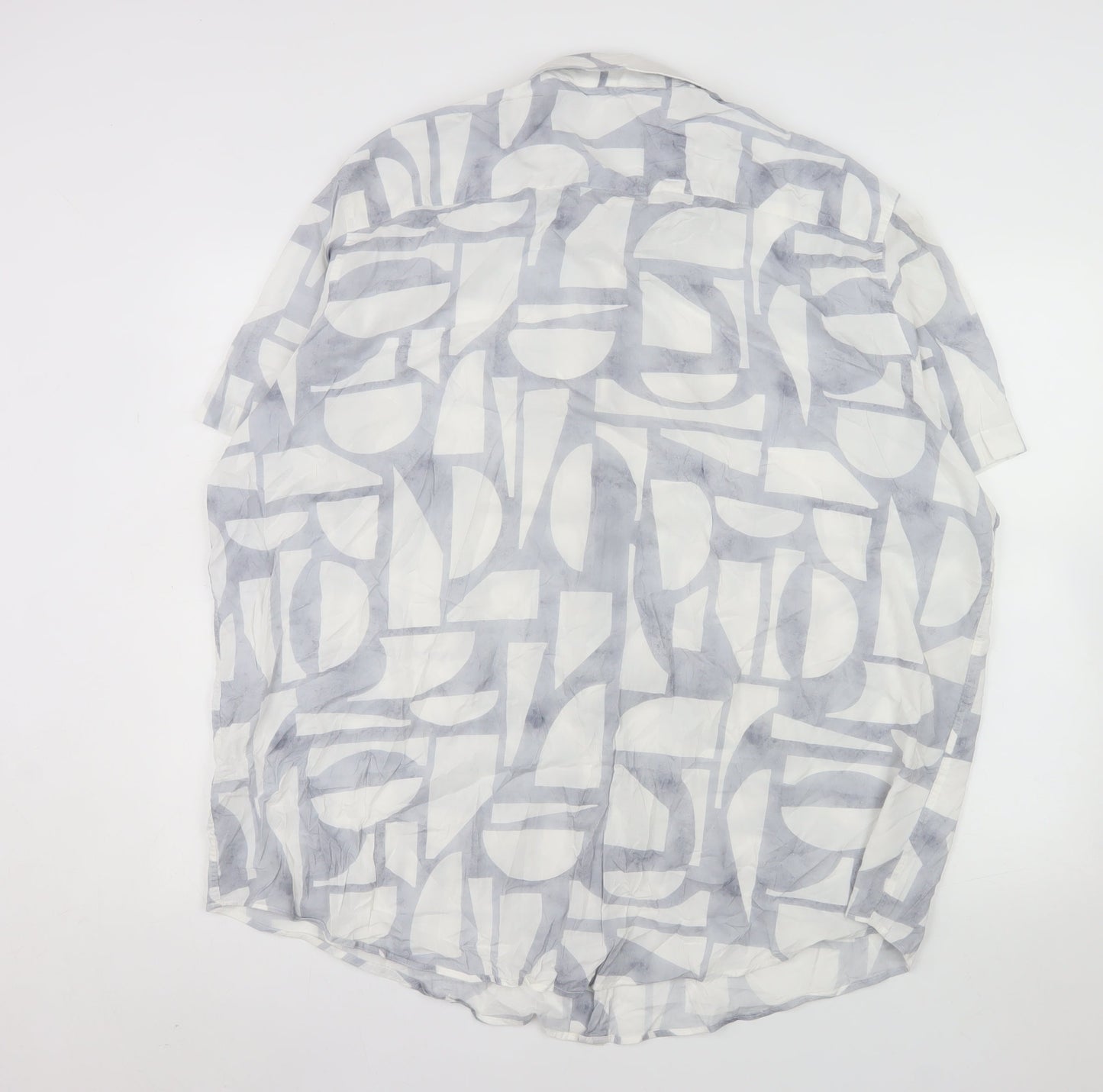 Next Men's Grey Geometric Cotton Viscose 3XL Short Sleeve Button-Up Shirt