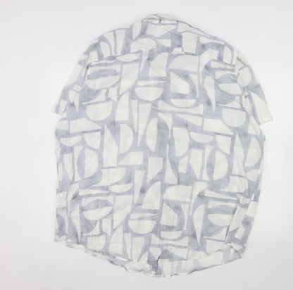 Next Men's Grey Geometric Cotton Viscose 3XL Short Sleeve Button-Up Shirt
