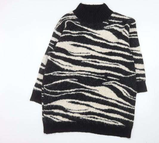 River Island Women’s Black Zebra Knit Roll Neck Pullover Jumper Size L