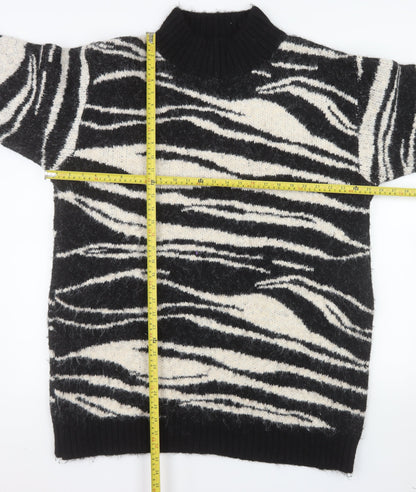 River Island Women’s Black Zebra Knit Roll Neck Pullover Jumper Size L