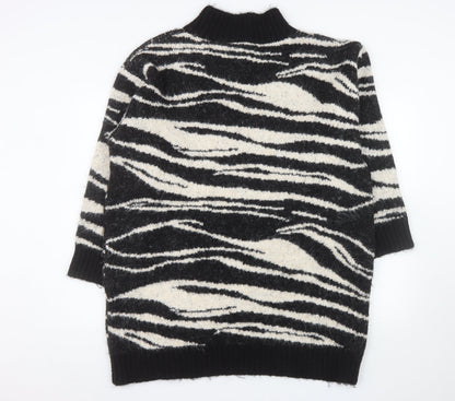 River Island Women’s Black Zebra Knit Roll Neck Pullover Jumper Size L