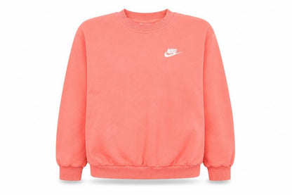 Front view of Nike girls’ pink crew neck pullover sweatshirt, size S, 128-137cm