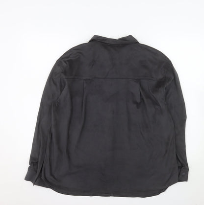 Primark Women’s Black Suede Feel Button-Up Shirt Size S 10-12