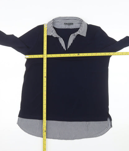 Adrianna Papell Women Blue Striped Collar Tunic Blouse Size S
