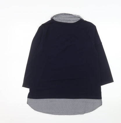 Adrianna Papell Women Blue Striped Collar Tunic Blouse Size S