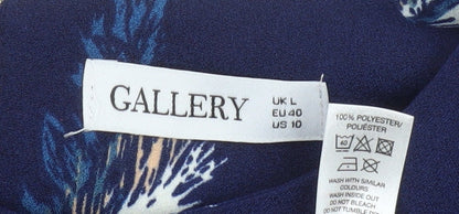 Gallery Women Blue Feather Print Short Sleeve Blouse Size L