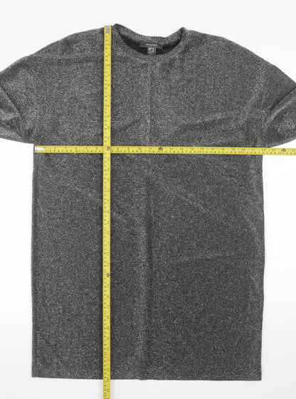 Primark Women’s Silver Glitter Shift Dress Size 14 Long Sleeve Party