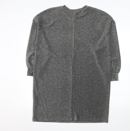 Primark Women’s Silver Glitter Shift Dress Size 14 Long Sleeve Party