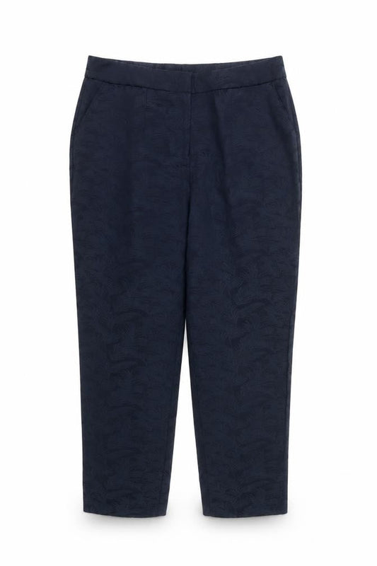 Bonmarché Women's Blue Jacquard Straight Leg Trousers Size 14