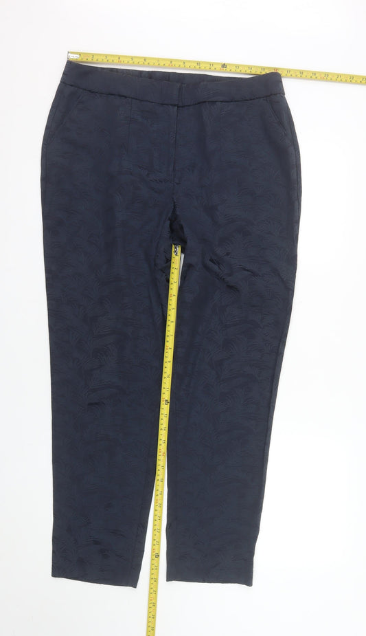 Bonmarché Women's Blue Jacquard Straight Leg Trousers Size 14