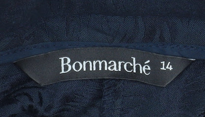 Bonmarché Women's Blue Jacquard Straight Leg Trousers Size 14