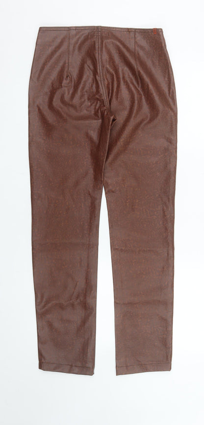 Wampum Womens Brown Faux Leather High Rise Straight Trousers Size 12