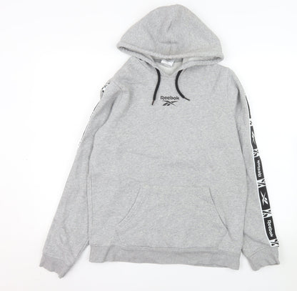 Reebok Men's Grey Pullover Hoodie Size M Sports Logo Fleece