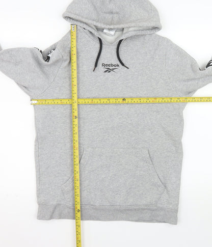 Reebok Men's Grey Pullover Hoodie Size M Sports Logo Fleece