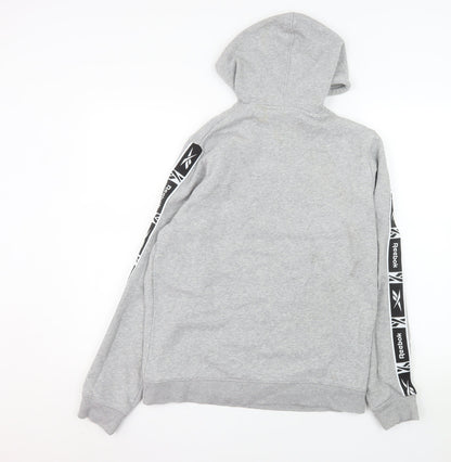Reebok Men's Grey Pullover Hoodie Size M Sports Logo Fleece