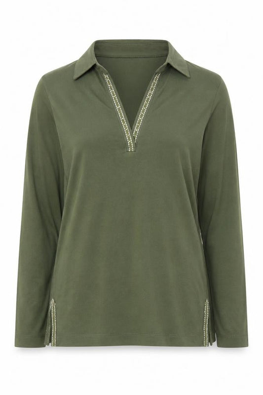 Punto Roma Women’s Green Collared Polo Top Size M Long Sleeve
