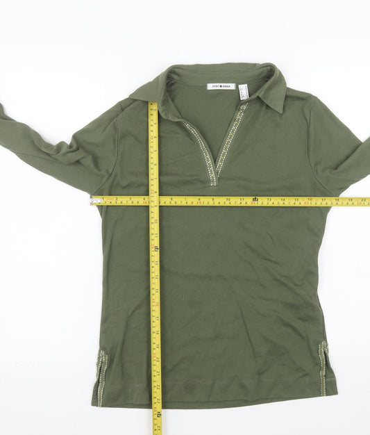 Punto Roma Women’s Green Collared Polo Top Size M Long Sleeve