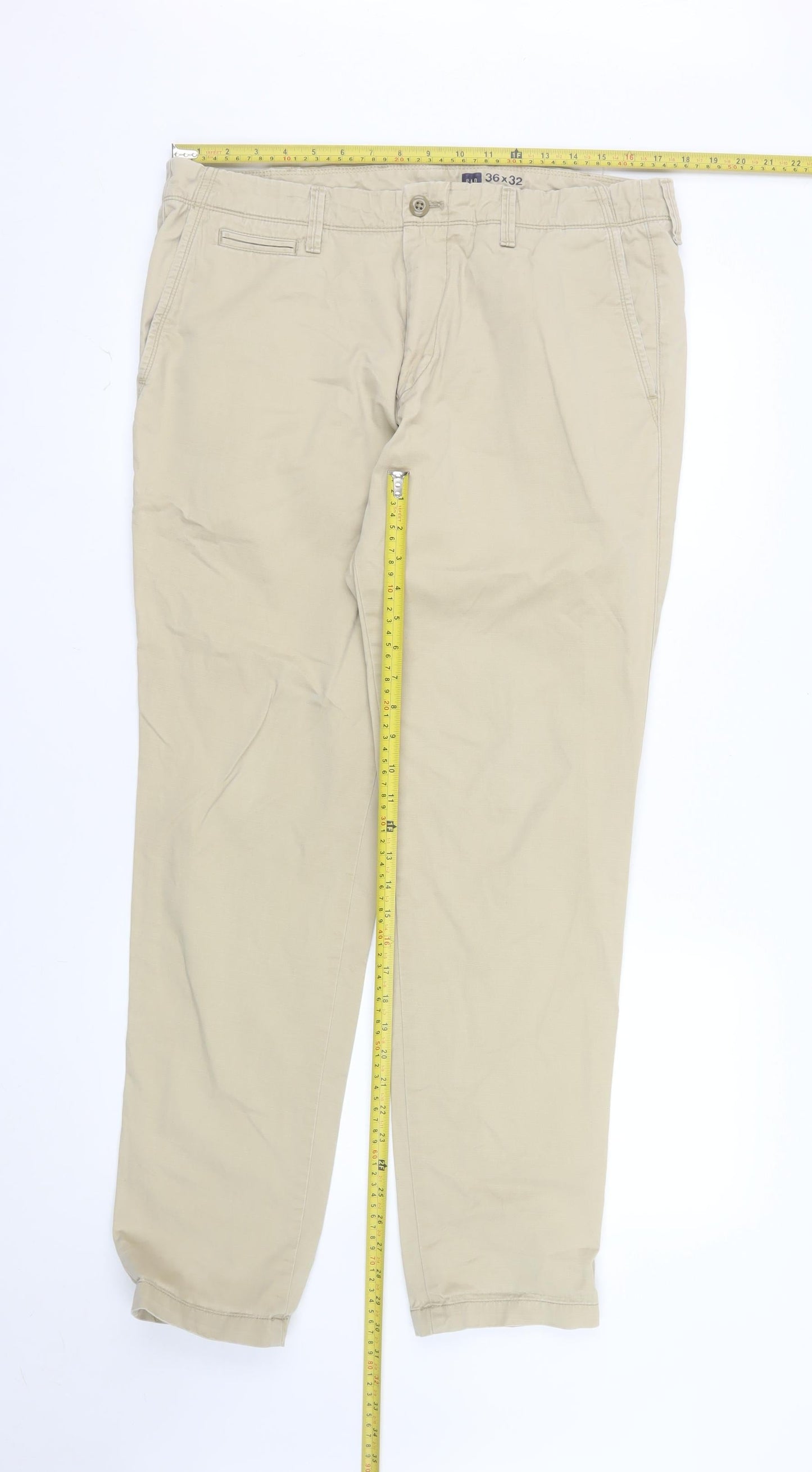 GAP Men Beige Chino Skinny Cotton Trousers Size 36x32