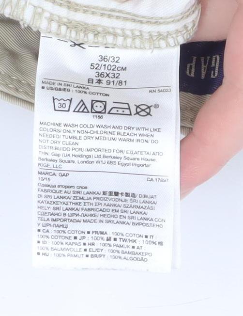 GAP Men Beige Chino Skinny Cotton Trousers Size 36x32