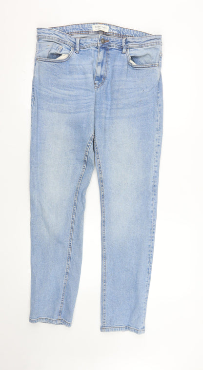 Bershka Denim Men Blue Slim Fit Light Wash Jeans 36W 36L