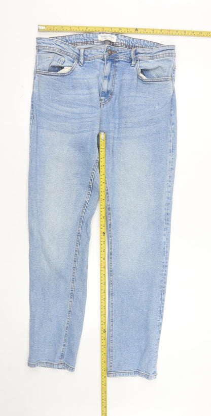 Bershka Denim Men Blue Slim Fit Light Wash Jeans 36W 36L