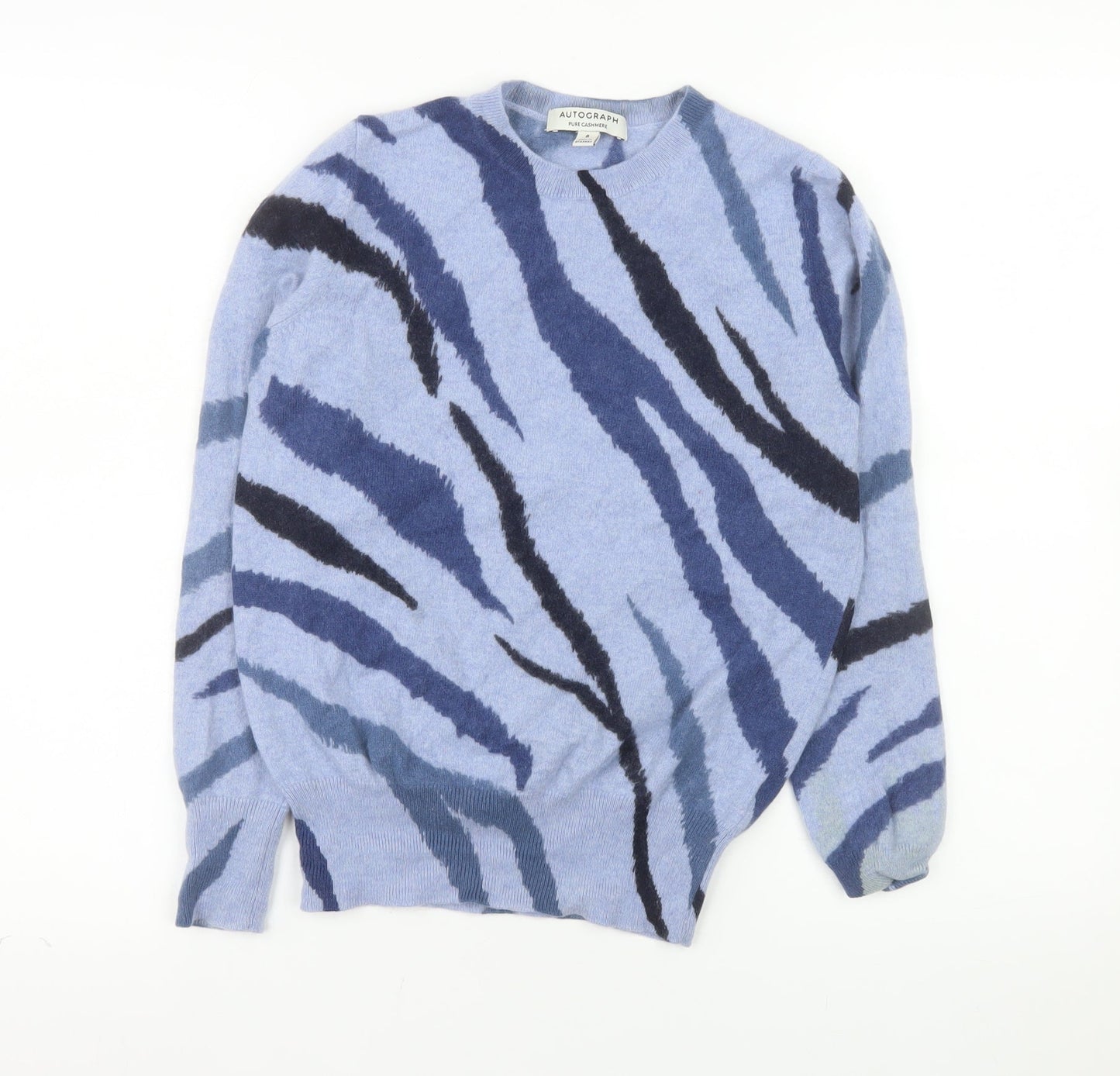 Marks and Spencer Women Blue Animal Print Pure Cashmere Jumper Size 8