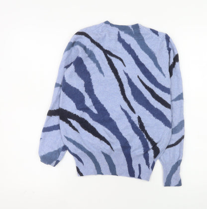 Marks and Spencer Women Blue Animal Print Pure Cashmere Jumper Size 8