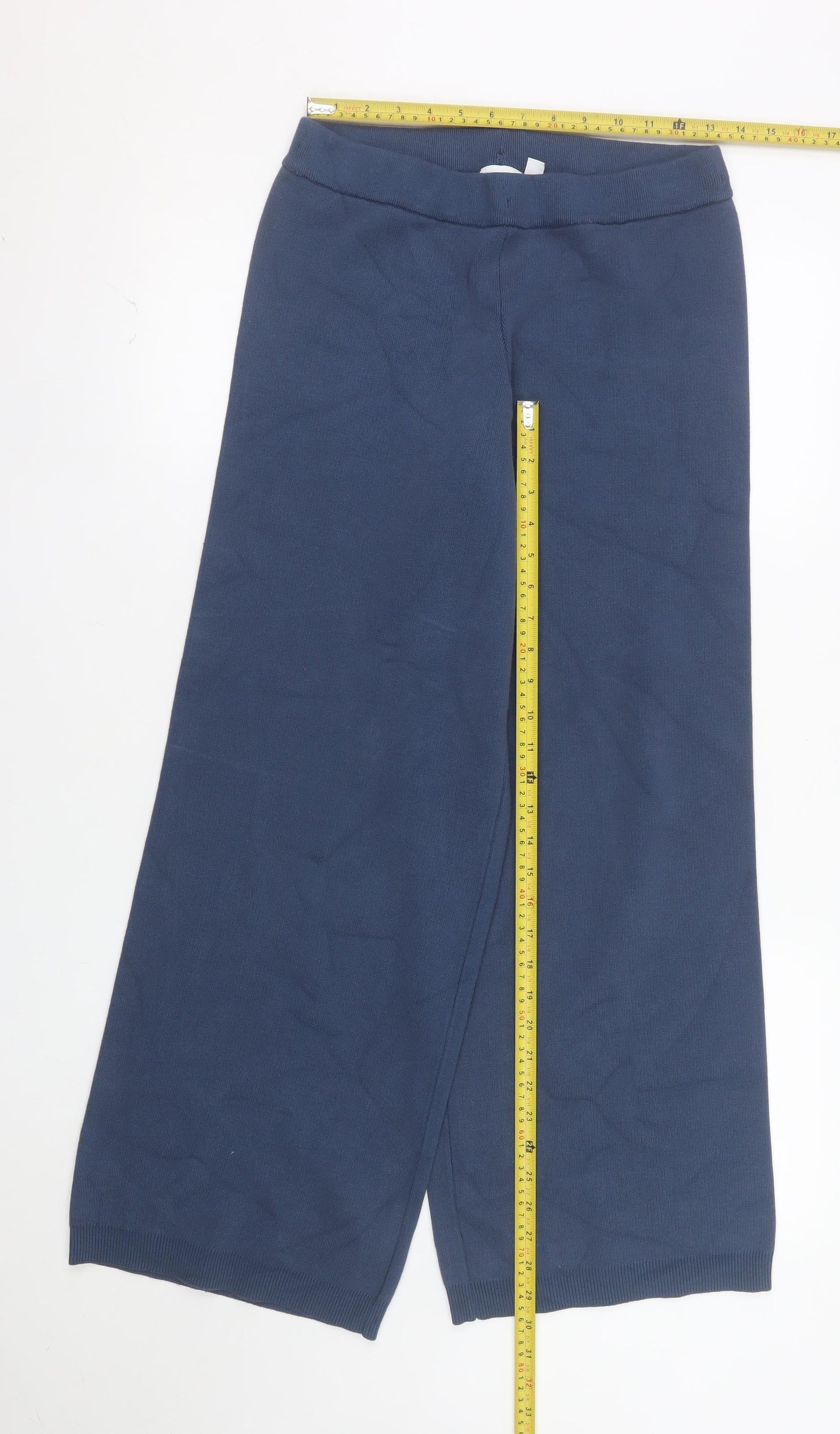 Vila Women’s Blue Cropped Wide-Leg Knit Trousers Size L