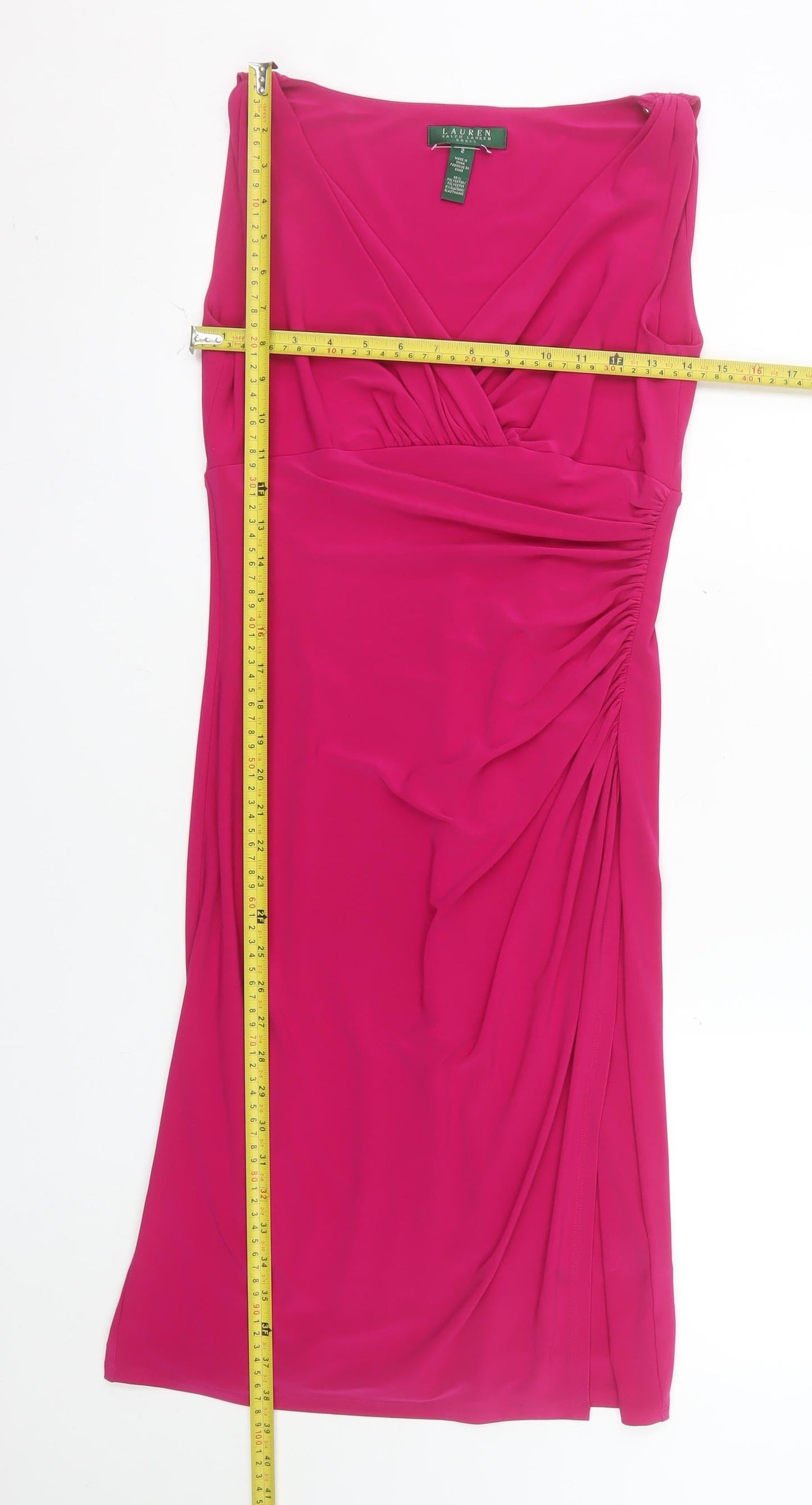 Ralph Lauren Women’s Pink Sheath Sleeveless V-Neck Knee Dress Size 2