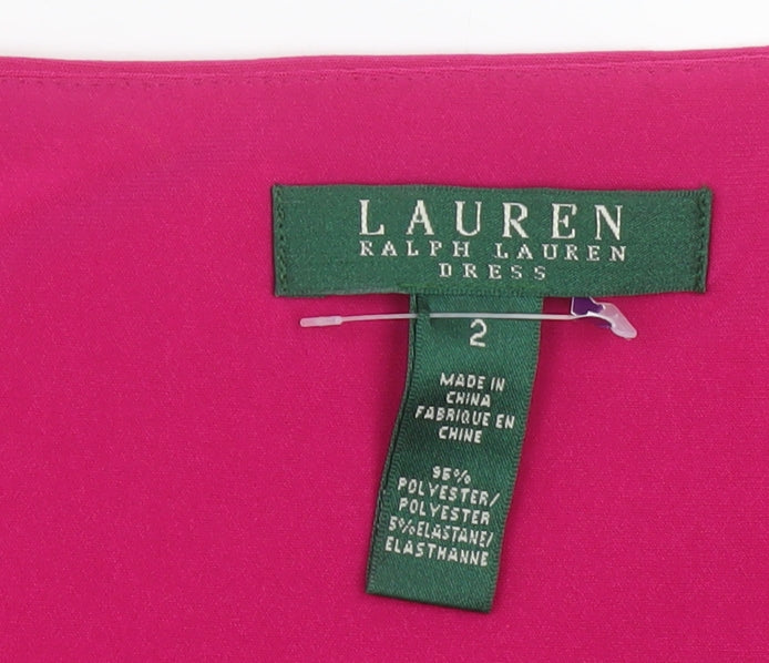 Ralph Lauren Women’s Pink Sheath Sleeveless V-Neck Knee Dress Size 2