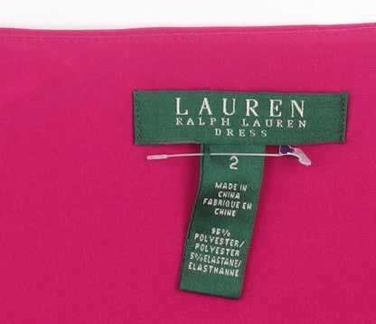 Ralph Lauren Women’s Pink Sheath Sleeveless V-Neck Knee Dress Size 2