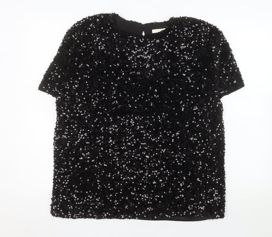 H&M Women's Black Sequin Blouse Size 12 Party Tunic Top