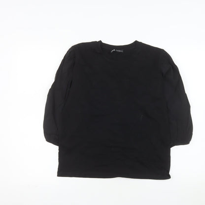 Zara Women Black Cotton Puff Sleeve Crew Neck Blouse Size S