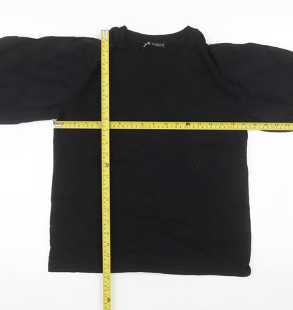 Zara Women Black Cotton Puff Sleeve Crew Neck Blouse Size S