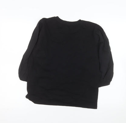 Zara Women Black Cotton Puff Sleeve Crew Neck Blouse Size S
