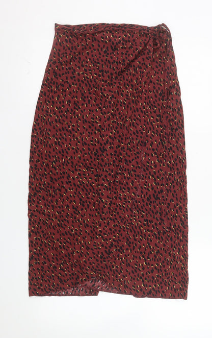 New Look Women Red Animal Print Wrap Midi Skirt Size 8