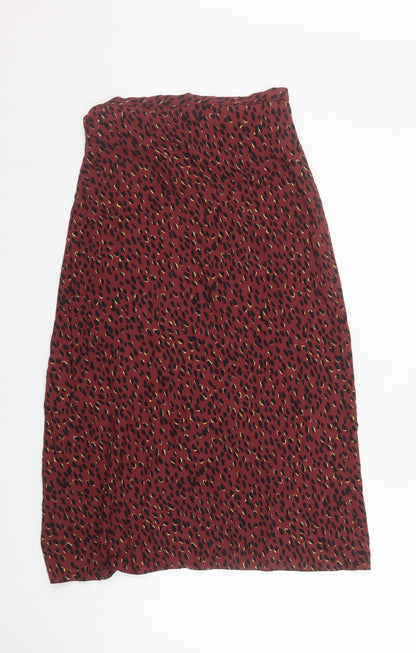 New Look Women Red Animal Print Wrap Midi Skirt Size 8