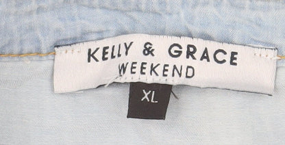 Kelly & Grace Women Blue Sleeveless Cotton Shirt Dress XL