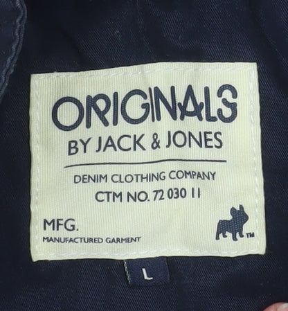 Jack & Jones Men's Blue Cotton Bomber Jacket L Casual Zip Up