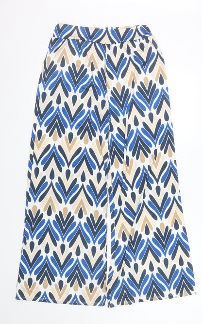 Virgo Boutique Womens Blue Geometric Wide-Leg Trousers One Size 10-14