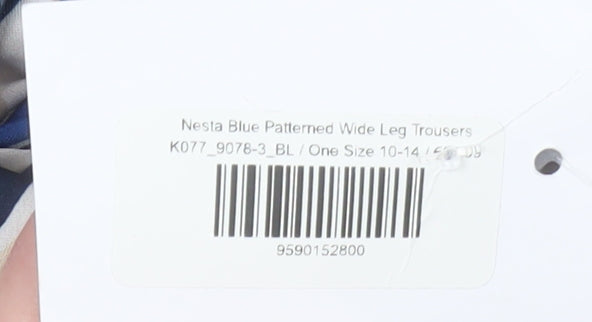 Virgo Boutique Womens Blue Geometric Wide-Leg Trousers One Size 10-14