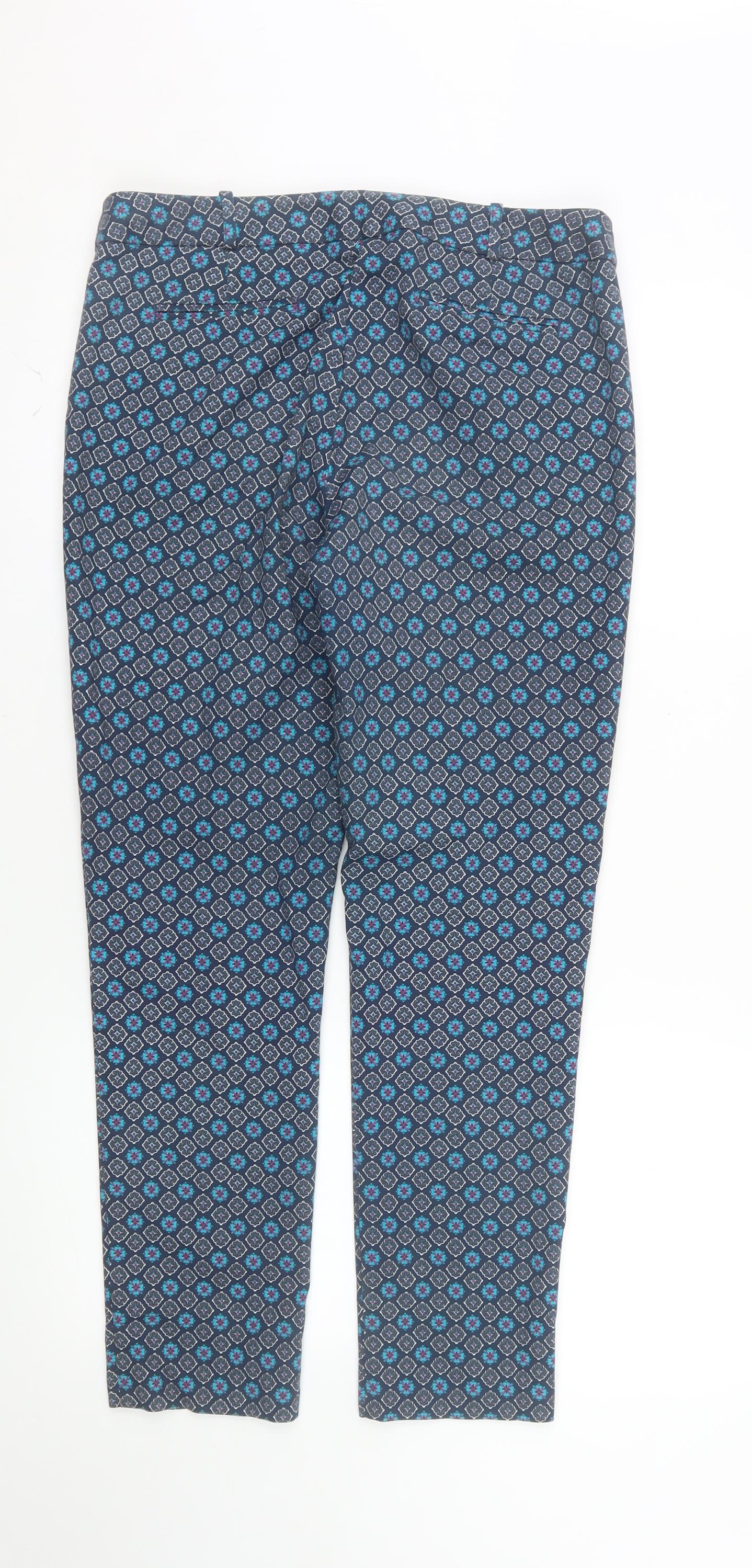 Dunnes Stores Womens Blue Geometric Slim Stretch Trousers Size 10