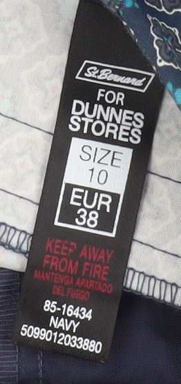Dunnes Stores Womens Blue Geometric Slim Stretch Trousers Size 10