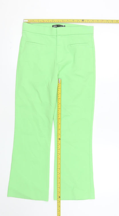 Zara Women Green Mid Rise Straight Trousers Size M Cotton Blend