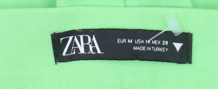 Zara Women Green Mid Rise Straight Trousers Size M Cotton Blend