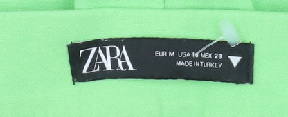 Zara Women Green Mid Rise Straight Trousers Size M Cotton Blend