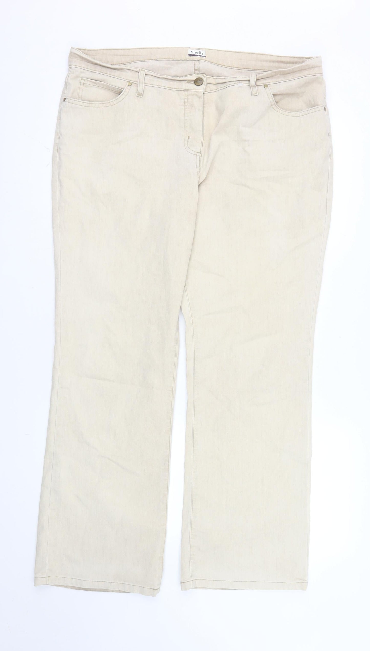 Viyella Petite Women's Beige Chino Trousers Size 16 Cotton Blend