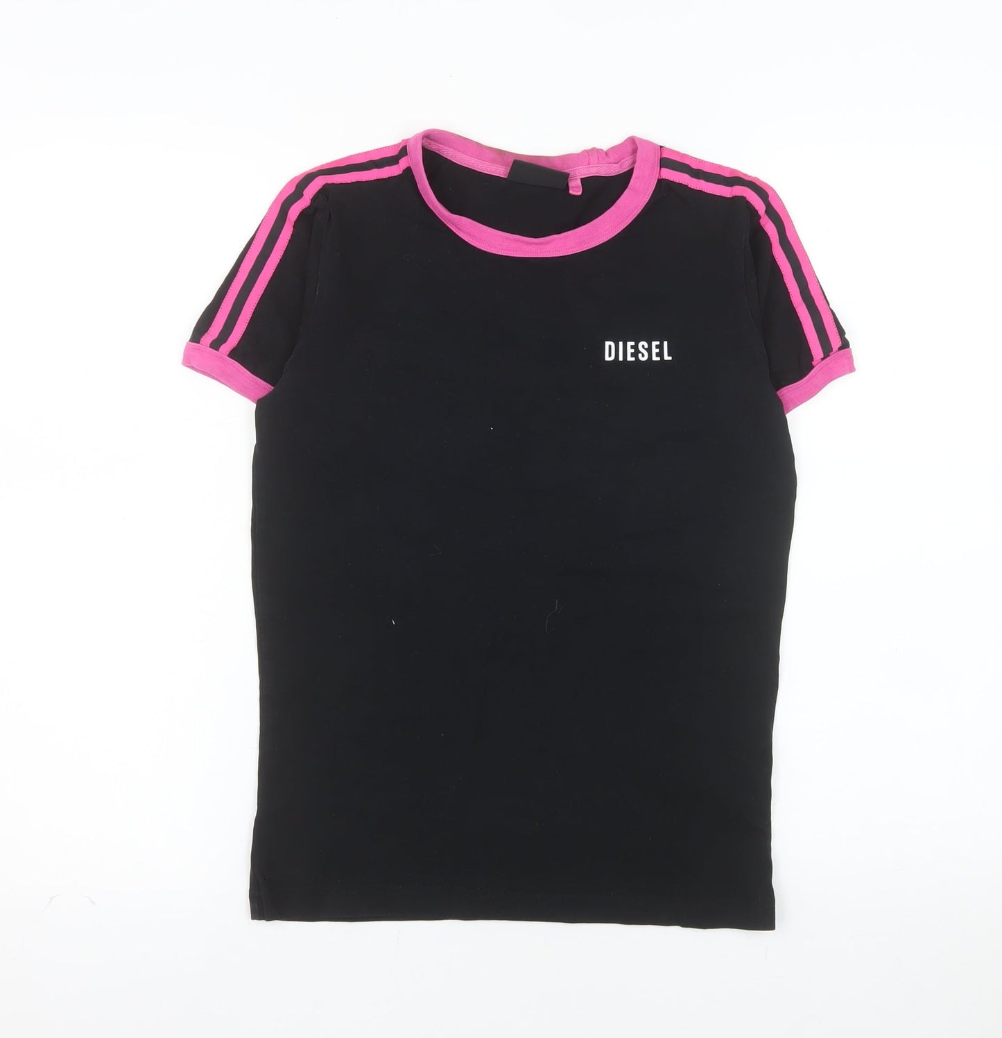 Diesel Women’s Black Pink Ringer T-Shirt Small Slim Fit